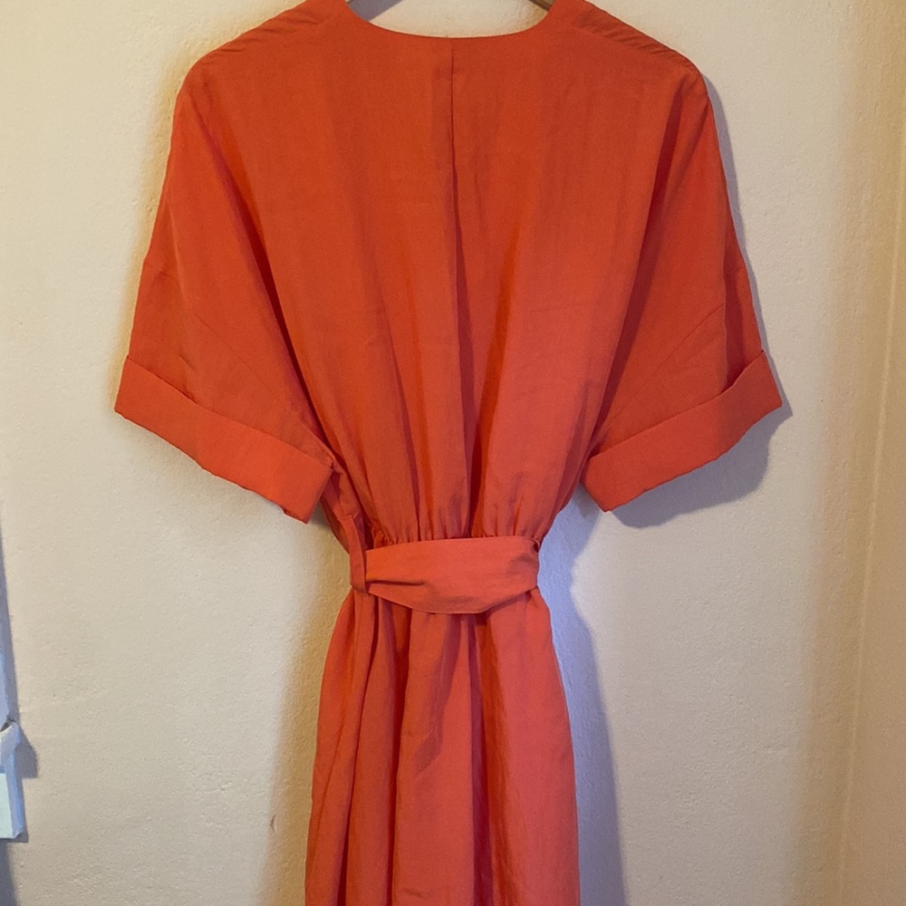 Vince v neck short cuff sleeve belted oversized dress burnt orchid Medium - Picture 10 of 10